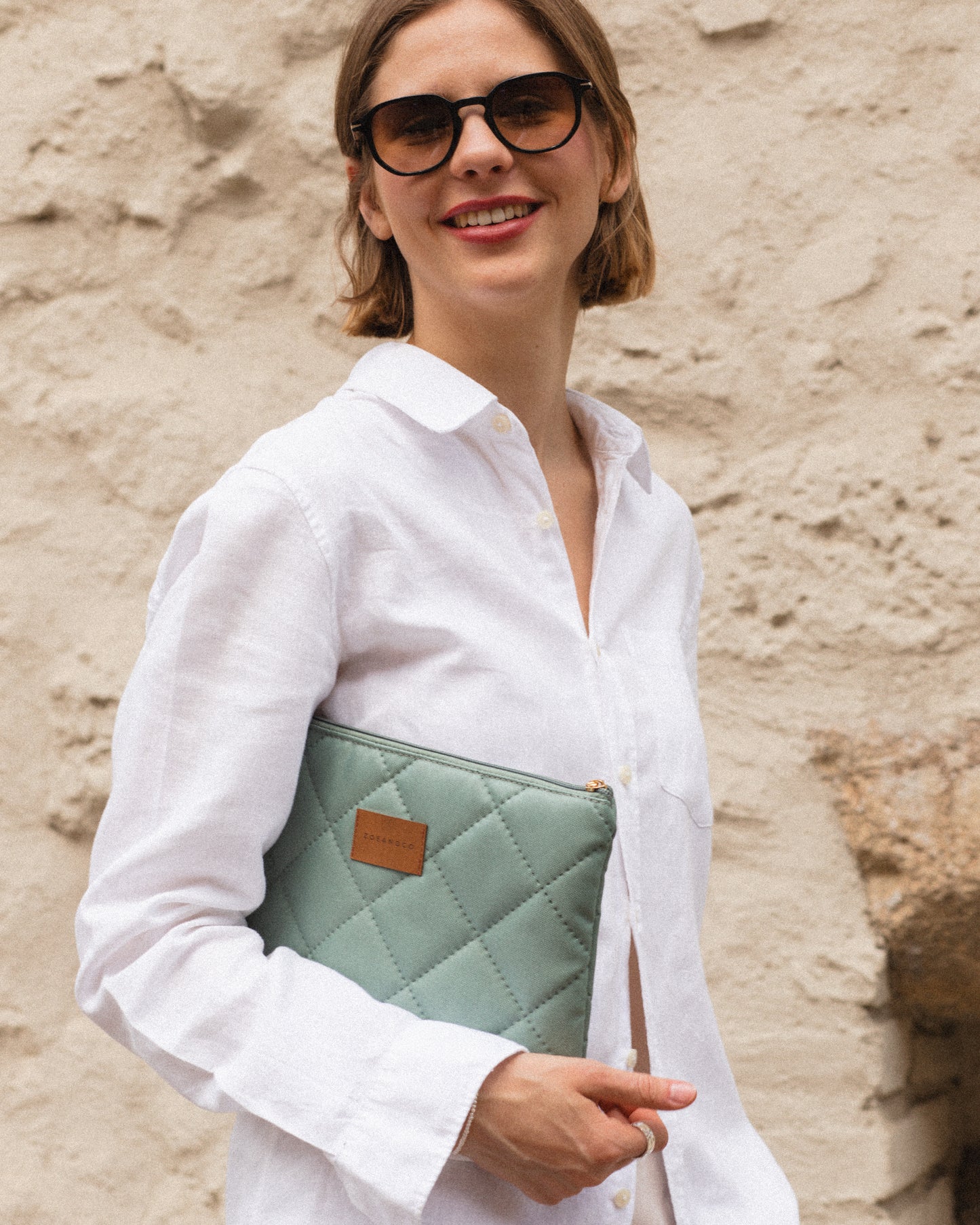 Sage Quilted Pouch - Large