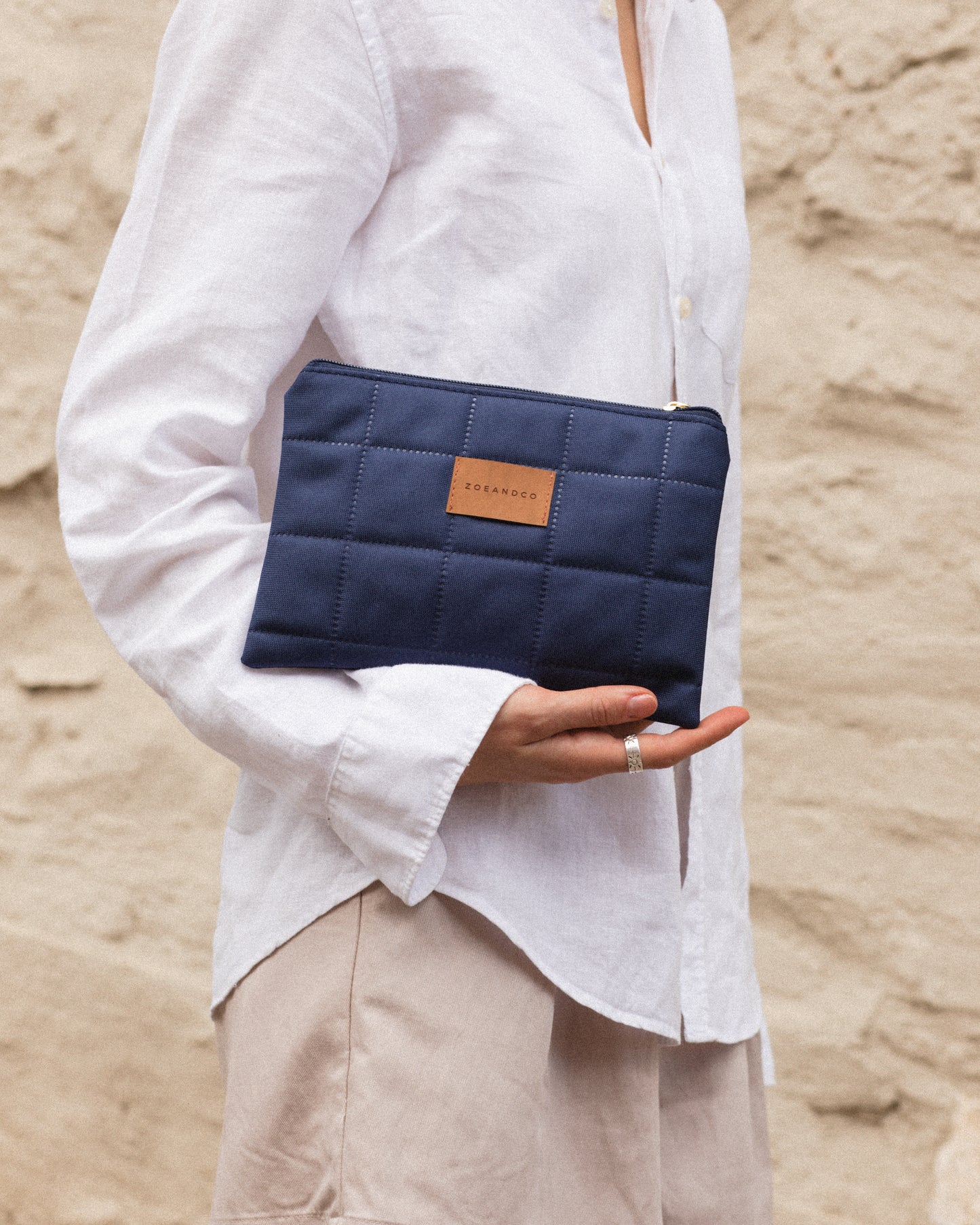 Navy Quilted Pouch - Small