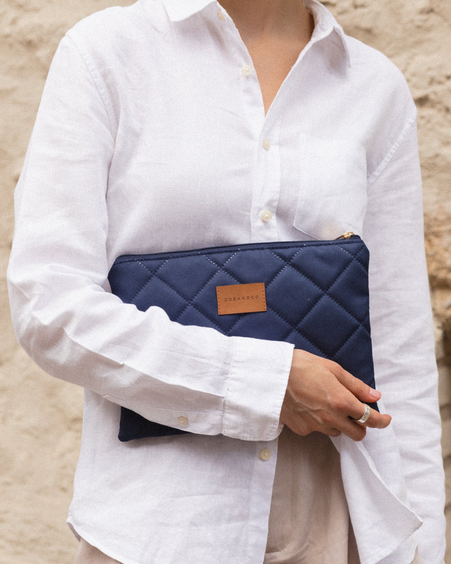 Navy Quilted Pouch - Large