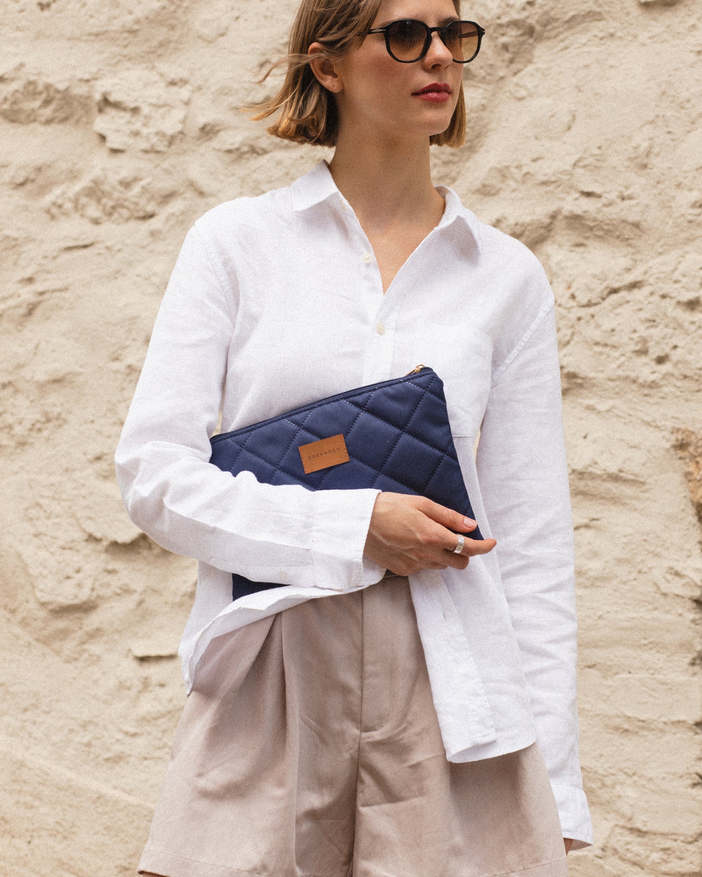 Navy Quilted Pouch - Large