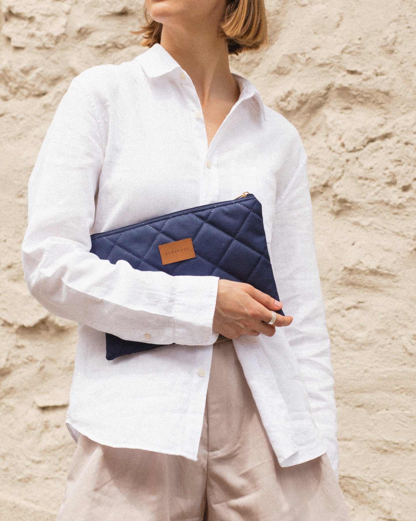 Navy Quilted Pouch - Large