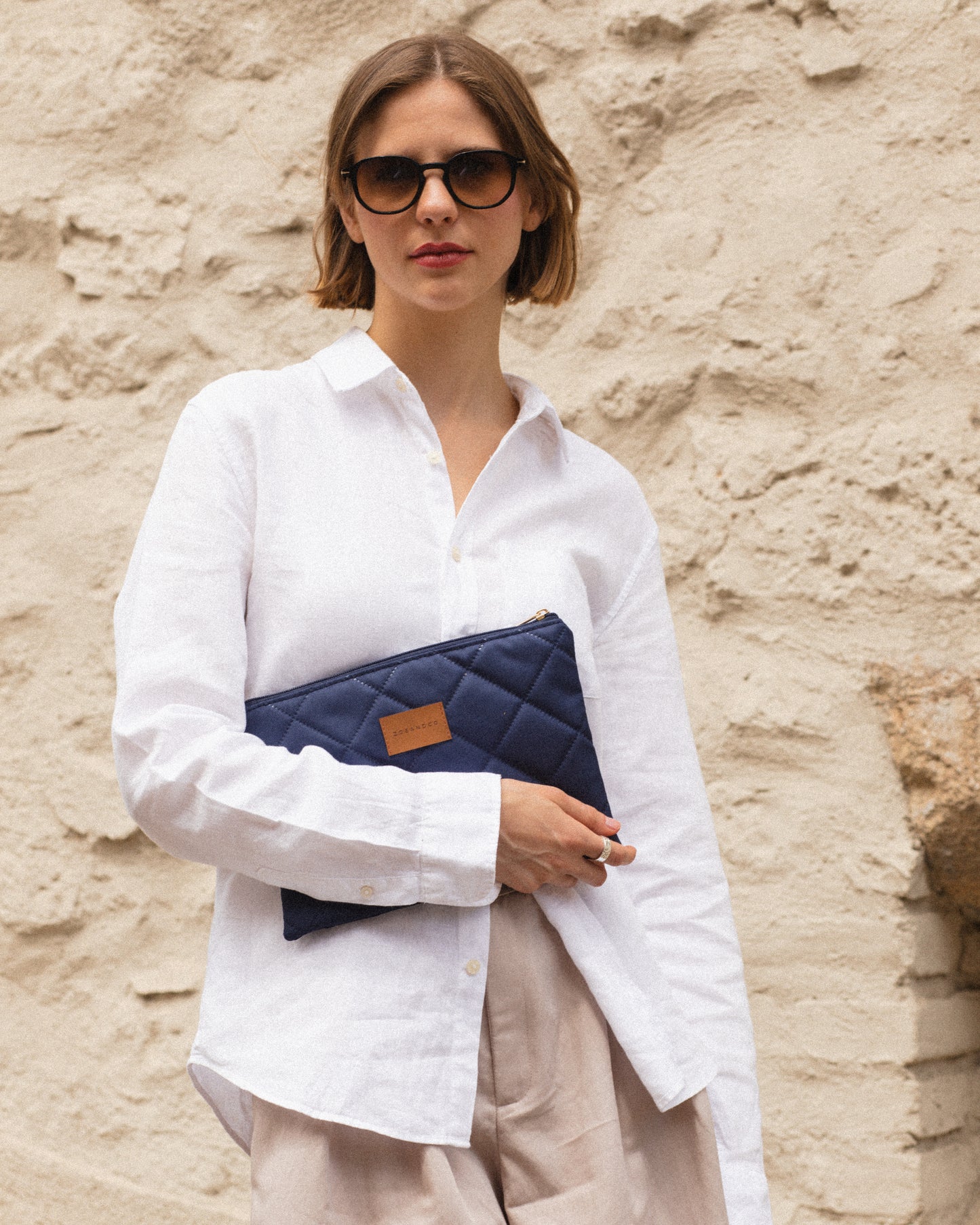 Navy Quilted Pouch - Large