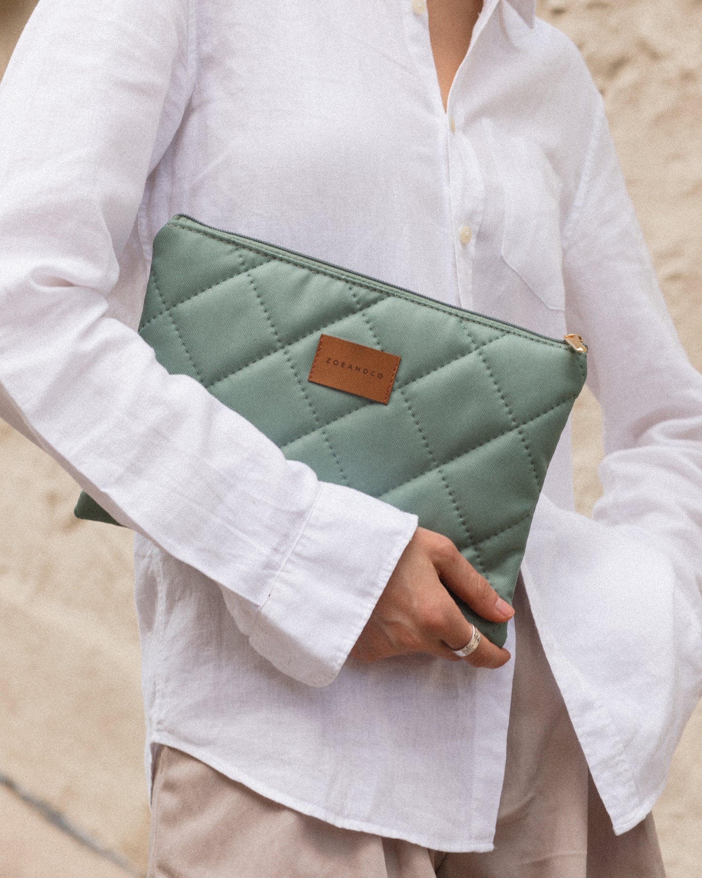Sage Quilted Pouch - Large