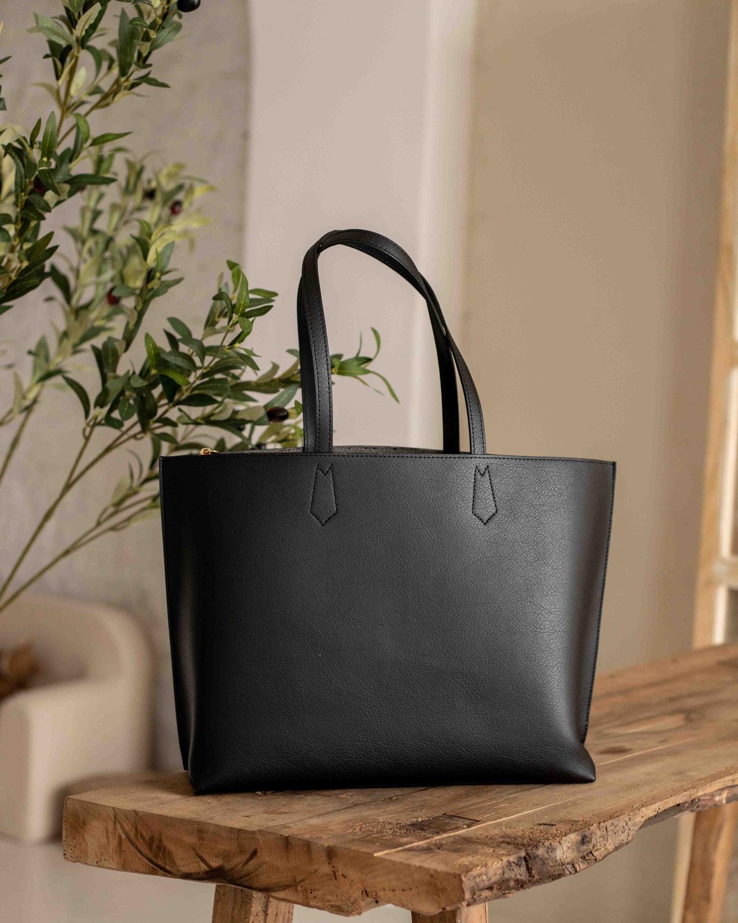 CARLA Black Vegan Leather Tote Bag