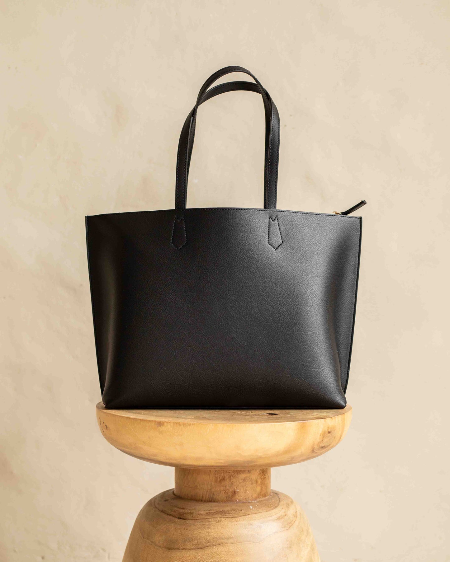 CARLA Black Vegan Leather Tote Bag