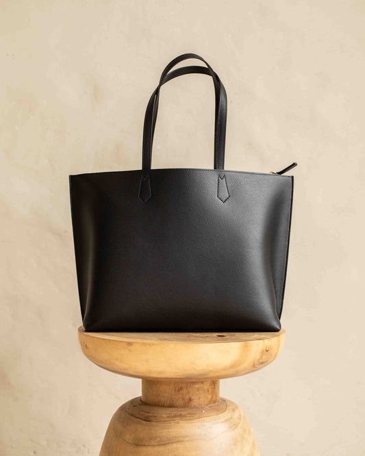 CARLA Black Vegan Leather Tote Bag